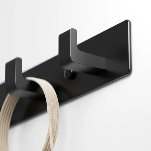 Vista 6 de GWAAZXGZ Perchero negro para montaje en pared, 12.5 pulgadas, moderno riel de gancho de metal con 4 ganchos en ángulo recto, organizador montado
