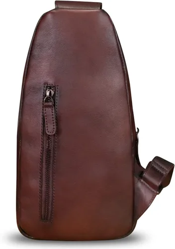 Vista 3 de LRTO Bolso bandolera de cuero genuino hecho a mano para senderismo, motocicleta, retro, sobre el hombro, bolso de pecho