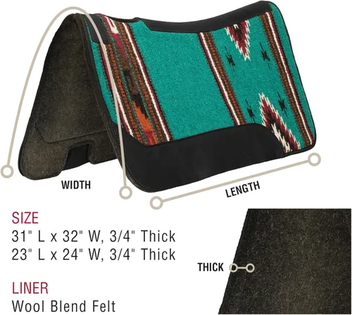 Vista 2 de Weaver Leather 35-1676-S8 Pony Contorneado Single Weave Lana Mezcla Saddle Pad Sillín, Negro/Azul