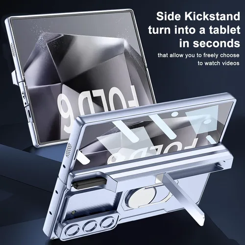 Vista 4 de DOOTOO - Funda para Samsung Galaxy Z Fold 6 con soporte de anillo, Z Fold6 S Pen con soporte y cubierta deslizante para cámara y protector de A-azul