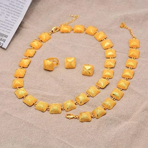 Vista 3 de Juego de joyas etíopes de Dubái de color dorado, para bodas, mujeres, collares, pendientes, joyería eritrea, regalos