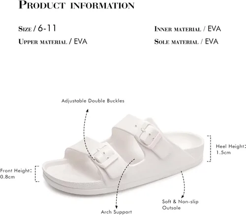 Vista 8 de FUNKYMONKEY - Sandalias bajas cómodas para mujer, hechas de etilvinilacetato, ajustables con hebilla doble