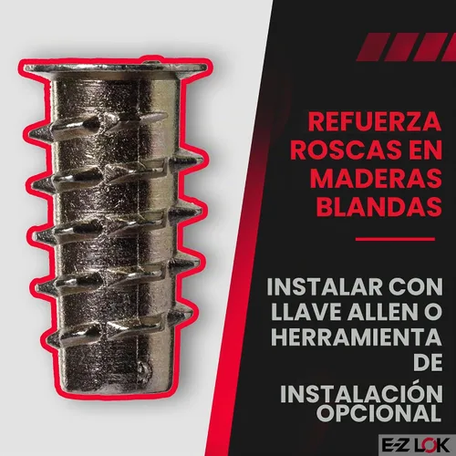 Vista 3 de E-Z LOK Inserto roscado para madera blanda, insertos de rosca hexagonal de zinc 10-24 roscas internas, 0.787 pulgadas de longitud, paquete de 50