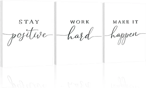Vista 10 de 1 KINGO Arte de pared de oficina con citas inspiradoras: Let Go Accept Have Faith 3 piezas motivacionales pósteres motivacionales de eucalipto