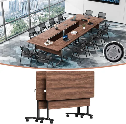 Vista 37 de Mesa de conferencias plegable, mesas de sala de conferencias con ruedas, mesa rectangular grande y plegable para reuniones de 6 a 12 personas, mesa