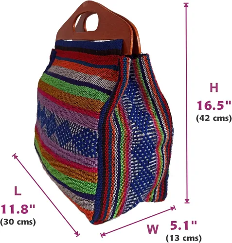 Vista 2 de MEXICANDOO Set of Authentic Mexican Handcrafted Woven Handbag with Wooden Handles and Matching Clutch Bag for Women or Girls