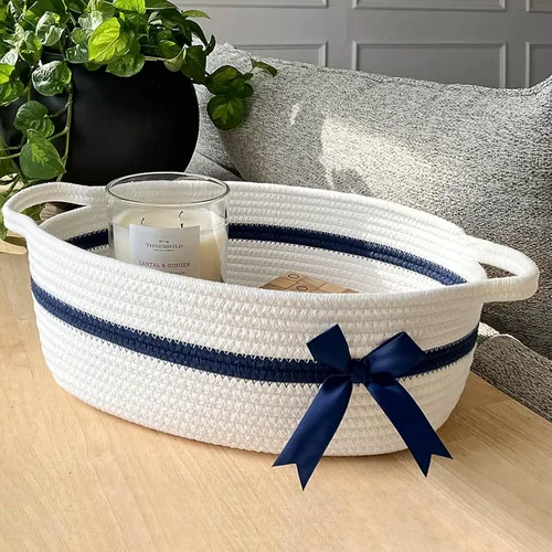 Vista 11 de CHICVITA Cesta de almacenamiento para regalos, bonitas cestas de cuerda de algodón para guardería, pequeña cesta de regalo con asas, cestas tejidas