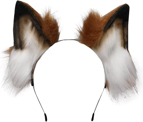 Vista 17 de VIGVAN Orejas de zorro de lobo hechas a mano Animal Cosplay Cute Head Accesorios para Halloween (negro)