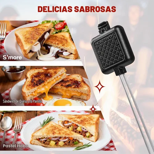 Vista 5 de Mountain Pie Maker Hierro Fundido, Hierro para tartas de fogata, hobo para acampar, paquete de 2