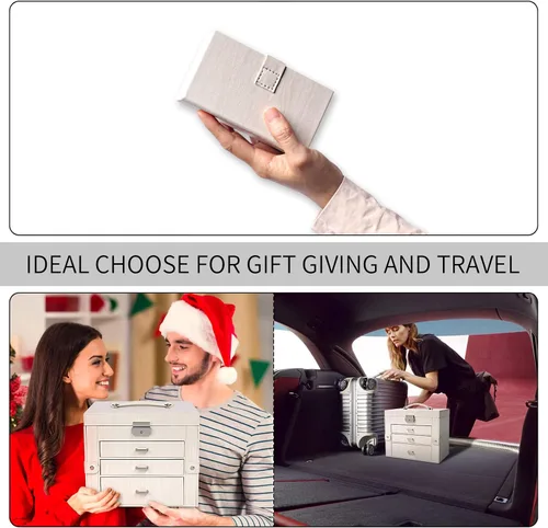 Vista 6 de FEIYAN Joyero con caja organizadora de joyas pequeña caja de joyería de piel sintética para mujer para regalo almacenamiento de joyas de terciopelo