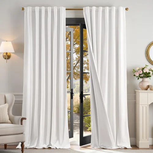 Vista 91 de Lazzzy Cortinas opacas de terciopelo beige de 84 pulgadas de largo con aislamiento térmico para oscurecer la habitación, cortinas forradas de lujo