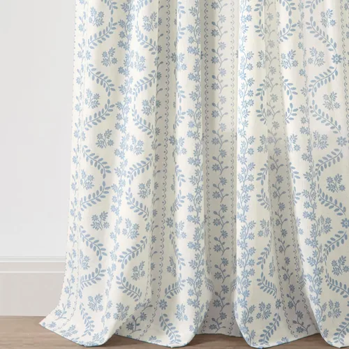 Vista 4 de Lush Decor Doreen Delicadas cortinas florales para ventana, par de paneles de 52" de ancho x 84" de largo, azul - cortinas florales para sala