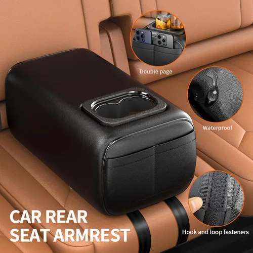 Vista 2 de Reposabrazos Trasero para Asiento de Coche 2 Filas Caja de Consola con Portavasos Universal Apoyabrazos para Asiento Trasero Caja de Consola