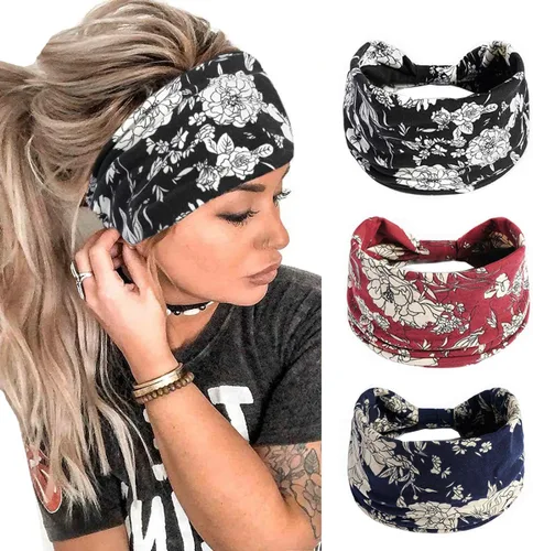 Vista 19 de K-Elewon Paquete de 3 diademas elásticas anchas para mujer, bandas para el cabello para yoga, deportes