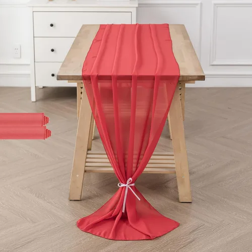 Vista 38 de Paquete de 2 caminos de mesa de gasa de 10 pies de 29 x 120 pulgadas, camino de mesa romántico transparente para boda, fiesta de cumpleaños