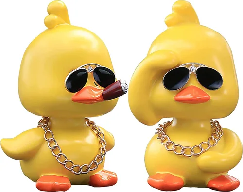 Vista 9 de wonuu Lindos adornos de pato amarillo para coche, decoraciones de tablero de instrumentos de coche, muñeca de cabeza sacudida De pie y de pie