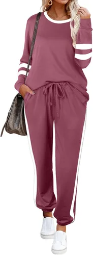 Vista 2 de Aloodor conjunto deportivo de 2piezas para mujer, con sudadera con cuello redondo, sin botones