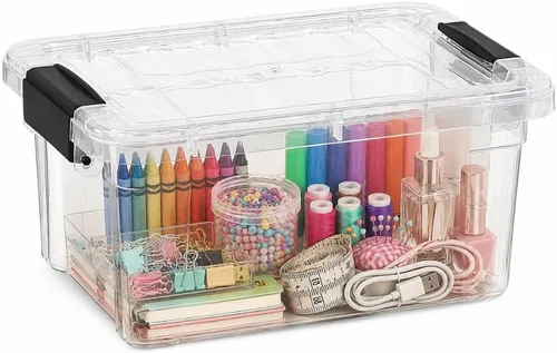 Vista 84 de Superio Mini contenedor de almacenamiento de plástico para crayón, suministros de arte y estuche de costura, organizador pequeño apilable