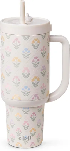 Vista 44 de Ello Oasis Vaso de 24 oz con asa y popote retráctil Taza reutilizable de acero inoxidable aislada 100% a prueba de fugas, regalos