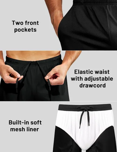 Vista 3 de MIER Pantalones cortos deportivos para hombre, para correr, gimnasio, entrenamiento, 5 pulgadas, de secado rápido, pantalones cortos ligeros