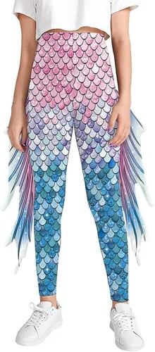 Vista 5 de Mermaid Leggings for Girls Fish Scale Printing Yoga Pants Halloween Costume Tights Mermaid Birthday Outfit
