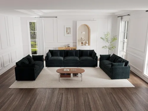 Vista 35 de KEIKI Juego de sofá de 2 piezas con 2 sofás individuales de felpilla de gran tamaño, estilo moderno tapizado de 2 plazas con 2 almohadas, cojines