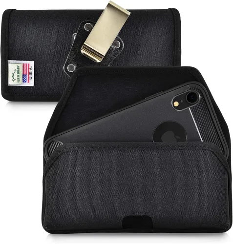 Vista 12 de Turtleback Funda diseñada para iPhone 11 (2019) y iPhone XR (2018), funda de piel negra con clip ejecutivo para cinturón, horizontal