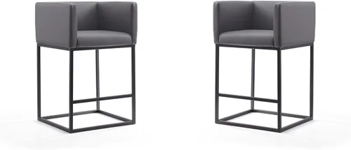 Vista 11 de Manhattan Comfort Embassy - Taburete de bar de metal gris y negro de 34 pulgadas