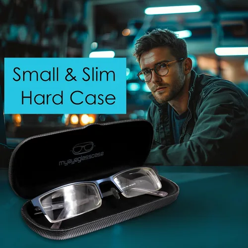 Vista 2 de MyEyeglassCase Estuche para gafas pequeñas para hombre, estuche rígido para lentes y estuche para lectura de tela, estuche delgado y estrecho