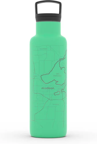 Vista 148 de Well Told Botella de agua aislada con mapa de Washington DC grabado, botella de acero inoxidable grabada (21 onzas, blanco) botella aislada de mapa