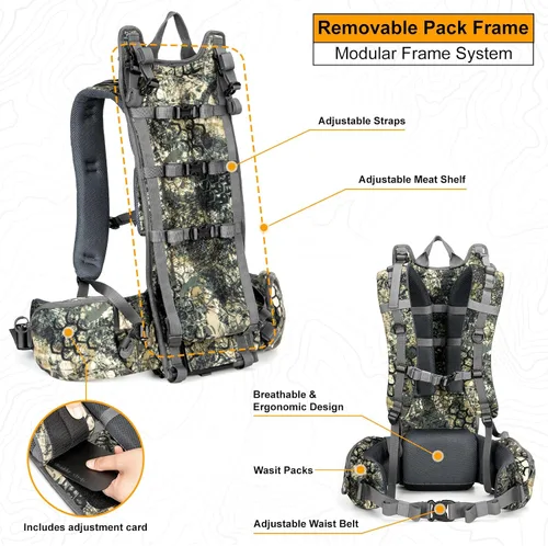 Vista 2 de MOXULE Mochila Pro 2400 Camo Frame - Paquete de transportador de carne con cubierta para lluvia Camuflaje 40L