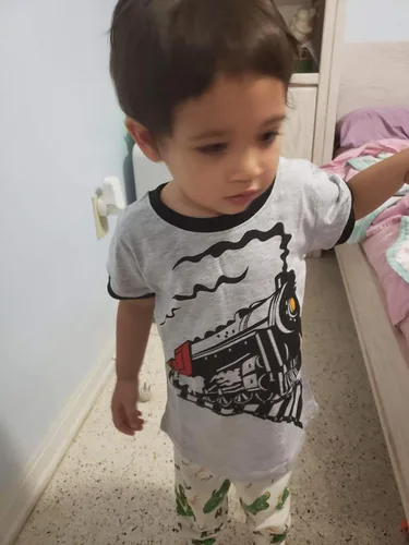 Vista 2 de Camisetas de manga corta para bebés, niños pequeños, con estampado de dinosaurios, ropa de algodón, para verano