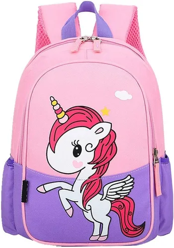 Vista 6 de Mochila de viaje preescolar de 11 pulgadas para niños pequeños (unicornio rosa y morado)