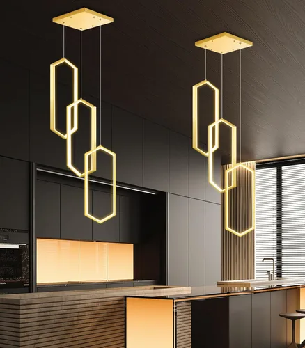 Vista 7 de Lámpara colgante regulable de 3 anillos para ajustar mini lámpara LED de techo para cocina, isla, comedor, sala de estar, dormitorio, dorado