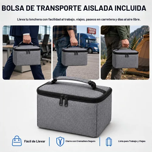 Vista 5 de Lonchera térmica inalámbrica para el trabajo, calentador de alimentos autocalentable alimentado por batería de 20000 mAh, lonchera portátil