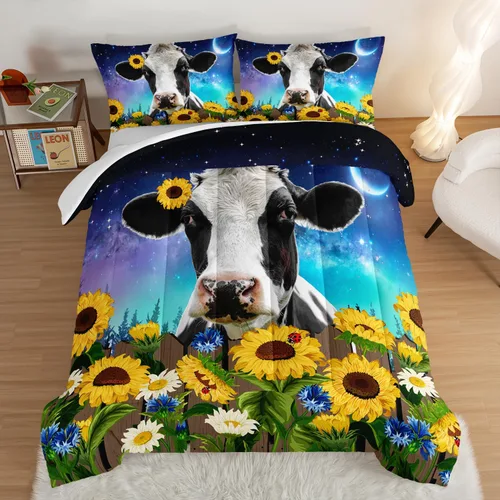 Vista 13 de Juego de edredón de mariposa HOSIMA con 2 fundas de almohada, edredón de galaxia con cielo estrellado lunar, decoración de habitación de mariposas