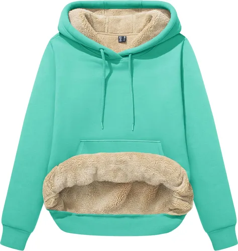 Vista 53 de MAGCOMSEN Sudaderas con capucha para mujer, con forro de sherpa, de vellón, para invierno, cálido, pesado, de algodón, con bolsillo