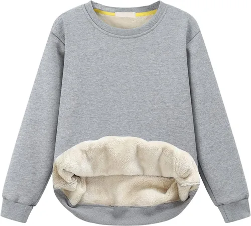 Vista 8 de Gihuo Sudadera unisex de invierno para niños y niñas, con forro de sherpa, cuello redondo, sudadera de forro polar casual para otoño Negro