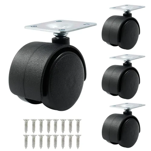 Vista 7 de 4 piezas de ruedas giratorias de 1 pulgada, ruedas de placa de nylon negro, ruedas giratorias de placa resistente de repuesto para muebles, carro