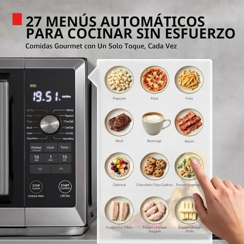 Vista 6 de TOSHIBA Optichef Pro Freidora de aire Combo horno microondas para encimera con inversor de origen, ChefDefrost, 1.0 pies cúbicos, 1000 W, acero