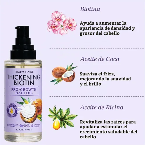 Vista 2 de PHARM TO TABLE Aceite para el cabello Pro-Growth de Biotina Espesante 3.4 fl oz