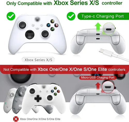 Vista 2 de Paquete de batería para controlador compatible con Xbox Series SX, batería recargable de 1400 mAh, carga rápida para Xbox Kit de accesorios de carga