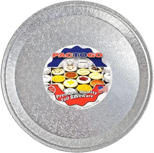 Vista 3 de PACTOGO Bandejas redondas de papel de aluminio planas de 12 pulgadas con tapas de cúpula transparentes, platos desechables apilables para fiestas
