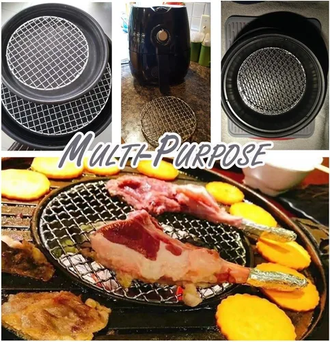 Vista 6 de Rejilla de cocina redonda de acero inoxidable de 5.9 pulgadas de diámetro de alambre cruzado pesado para cocinar al vapor, rejilla de carbón