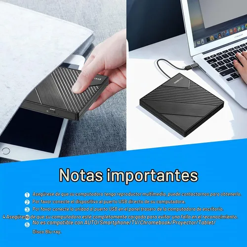 Vista 6 de Amicool - Unidad externa de DVD USB 3.0, USB C, grabadora de CD/DVD +/-RW, unidad óptica, reproductor de DVD portátil delgado, lector de reescritor