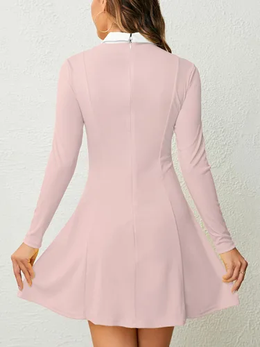 Vista 2 de Vestido de manga larga para mujer, con cuello Peter Pan, ajuste y acampanado para el miércoles Addam