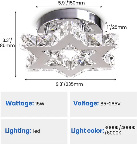 Vista 5 de Mini Lámpara de Araña LED de Cristal - Lámpara de Techo Empotrada Regulable Moderna con Control Remoto - Pequeña Lámpara de Araña de Estrella