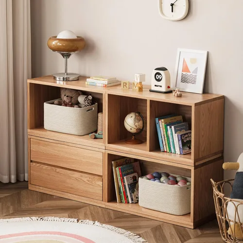 Vista 4 de Paquete de 4 cestas de almacenamiento para organizar, cestas tejidas para estantes, color beige