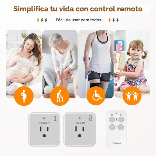 Vista 4 de TESSAN - Enchufe de salida con control remoto, kit de interruptor de luz inalámbrico TESSAN con rango RF de 100 pies, interruptor