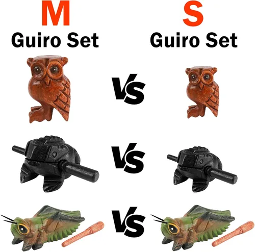 Vista 5 de Juego de 3 instrumentos de percusión de madera hechos a mano con forma de animales, rana de madera de 3 pulgadas, grillo de madera de 4 pulgadas